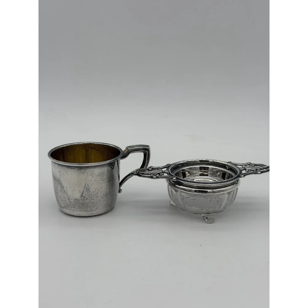 Antique Art Deco Sterling Silver Tea Strainer & Stand & Cup Webster Set Complete